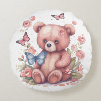 Waterverf vlinder Beer Rond Kussen