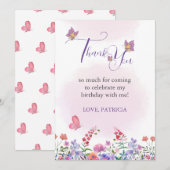 Waterverf Vlinder & Bijen Paarse Wildbloem Bedankkaart (Voorkant / Achterkant)