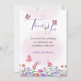 Waterverf Vlinder & Bijen Paarse Wildbloem Bedankkaart