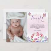 Waterverf Vlinder & Bijen Paarse Wildbloem Bedankkaart (Voorkant)