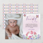 Waterverf Vlinder & Bijen Paarse Wildbloem Bedankkaart (Voorkant / Achterkant)