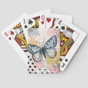 Waterverf Vlinder Blauw Boho Natuur Kunst Pokerkaarten