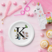 Waterverf Vlinder Bloem Monogram Letter K Papieren Bordje (Feest)