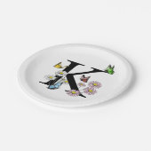 Waterverf Vlinder Bloem Monogram Letter K Papieren Bordje (Gekanteld)