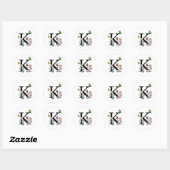 Waterverf Vlinder Bloem Monogram Letter K Ronde Sticker (Vel)