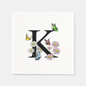 Waterverf Vlinder Bloem Monogram Letter K Servet (Voorkant)