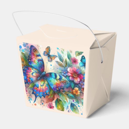 Waterverf vlinder bloembloemen blauw roze bedankdoosjes (Achterkant)