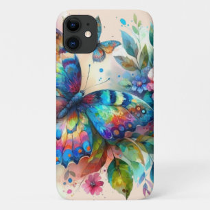 Waterverf vlinder bloembloemen blauw roze Case-Mate iPhone case