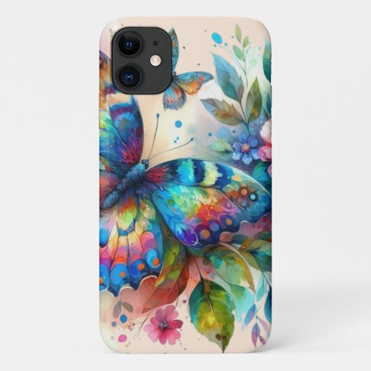 Waterverf vlinder bloembloemen blauw roze Case-Mate iPhone case (Achterkant)