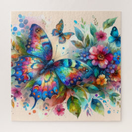 Waterverf vlinder bloembloemen blauw roze legpuzzel
