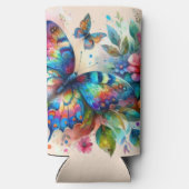 Waterverf vlinder bloembloemen blauw roze seltzer blikjeskoeler (Achterkant)