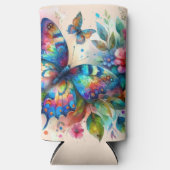 Waterverf vlinder bloembloemen blauw roze seltzer blikjeskoeler (Voorkant)