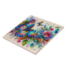 Waterverf vlinder bloembloemen blauw roze