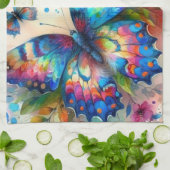 Waterverf vlinder bloembloemen blauw roze theedoek (Gevouwen)
