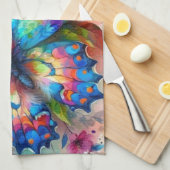 Waterverf vlinder bloembloemen blauw roze theedoek (Quarter Fold)