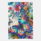 Waterverf vlinder bloembloemen blauw roze theedoek (Verticaal)