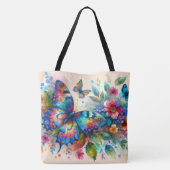 Waterverf vlinder bloembloemen blauw roze tote bag (Achterkant)