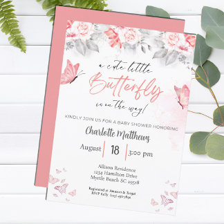 Waterverf Vlinder Bloemen Baby shower Kaart