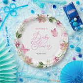 Waterverf Vlinder Bloemen Baby shower Papieren Bordje (Feest)