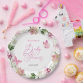 Waterverf Vlinder Bloemen Baby shower Papieren Bordje (Feest)
