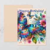 Waterverf Vlinder Bloemen Verjaardagskaart (Voorkant / Achterkant)