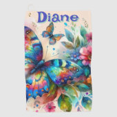 Waterverf vlinder bloementuin gepersonaliseerd golfhanddoek (Voorkant)