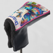 Waterverf vlinder bloementuin gepersonaliseerd golfheadcover (3/4 voorkant)