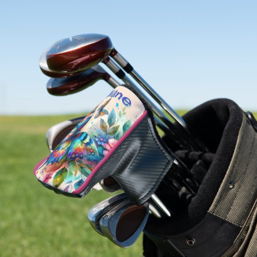 Waterverf vlinder bloementuin gepersonaliseerd golfheadcover (Insitu)
