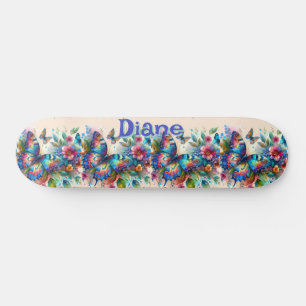 Waterverf vlinder bloementuin gepersonaliseerd persoonlijk skateboard