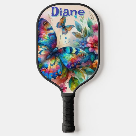 Waterverf vlinder bloementuin gepersonaliseerd pickleball paddle (Voorkant)