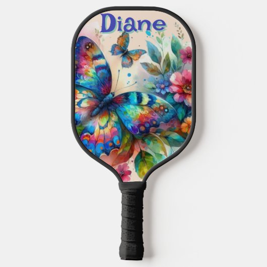Waterverf vlinder bloementuin gepersonaliseerd pickleball paddle (Achterkant)