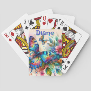 Waterverf vlinder bloementuin gepersonaliseerd pokerkaarten