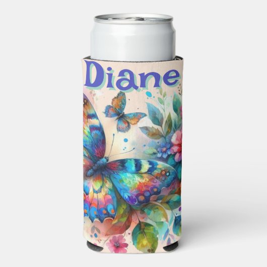 Waterverf vlinder bloementuin gepersonaliseerd seltzer blikjeskoeler (Seltzer Achterkant)