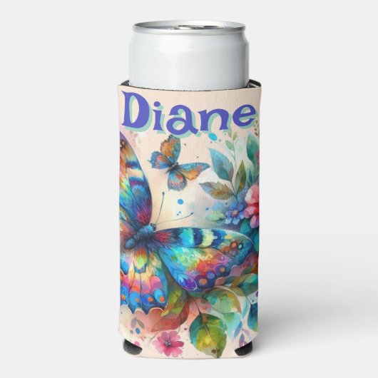 Waterverf vlinder bloementuin gepersonaliseerd seltzer blikjeskoeler (Seltzer Voorkant)