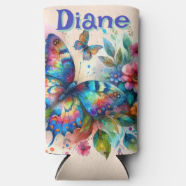 Waterverf vlinder bloementuin gepersonaliseerd seltzer blikjeskoeler