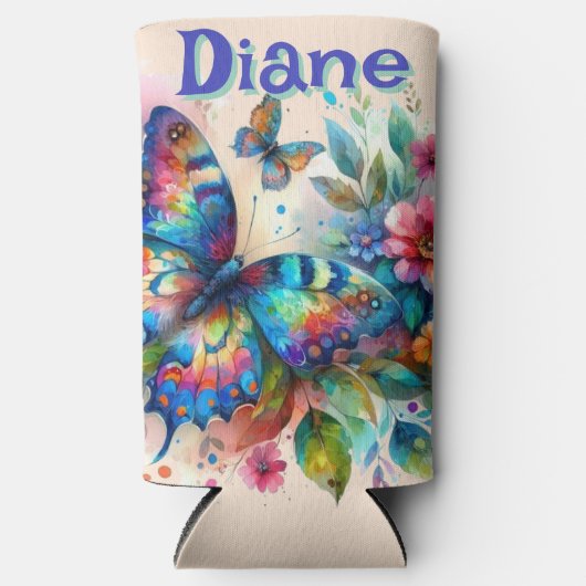 Waterverf vlinder bloementuin gepersonaliseerd seltzer blikjeskoeler (Voorkant)