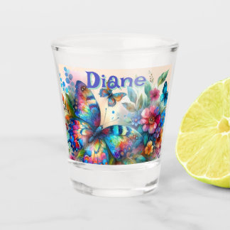 Waterverf vlinder bloementuin gepersonaliseerd shot glas