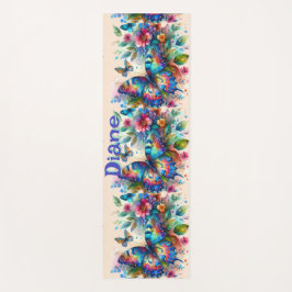 Waterverf vlinder bloementuin gepersonaliseerd yogamat