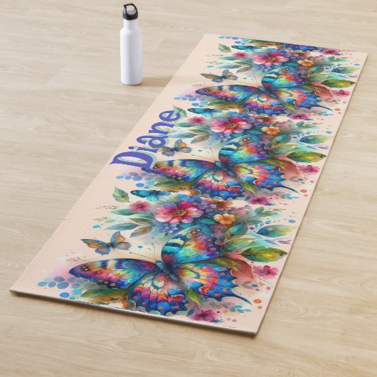 Waterverf vlinder bloementuin gepersonaliseerd yogamat (In situ)