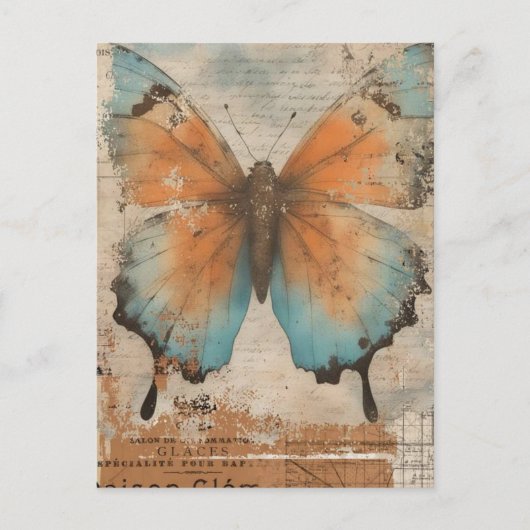 Waterverf  vlinder collage briefkaart (Voorkant)