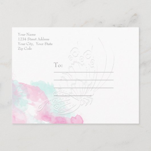 Waterverf Vlinder Cranberry Mint SavetheDate Aankondigingskaart (Achterkant)