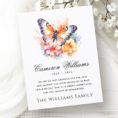 Waterverf vlinder en bloemen begrafenissympathie bedankkaart