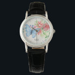 Waterverf Vlinder en Bloemen Elegant Monogram Horloge<br><div class="desc">waterverf bloem en vlinder kunst.</div>
