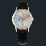 Waterverf Vlinder en Bloemen Elegant Monogram Horloge<br><div class="desc">waterverf bloem en vlinder kunst.</div>