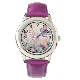 Waterverf vlinder en bloemen horloge