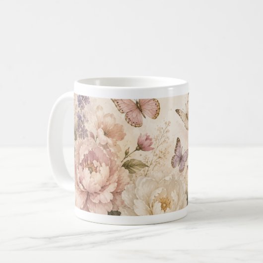 Waterverf vlinder en bloemen mok (Voorkant links)