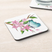 Waterverf vlinder en bloesems onderzetter (Linkerzijde)