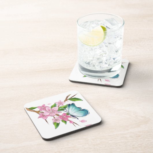 Waterverf vlinder en bloesems onderzetter (Rechterzijde)