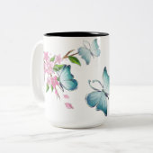 Waterverf vlinder en bloesems tweekleurige koffiemok (Voorkant links)