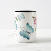 Waterverf vlinder en bloesems tweekleurige koffiemok (Center)